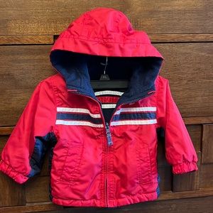 Reversible fleece windbreaker jacket OshKosh 18M red navy attached hood EUC